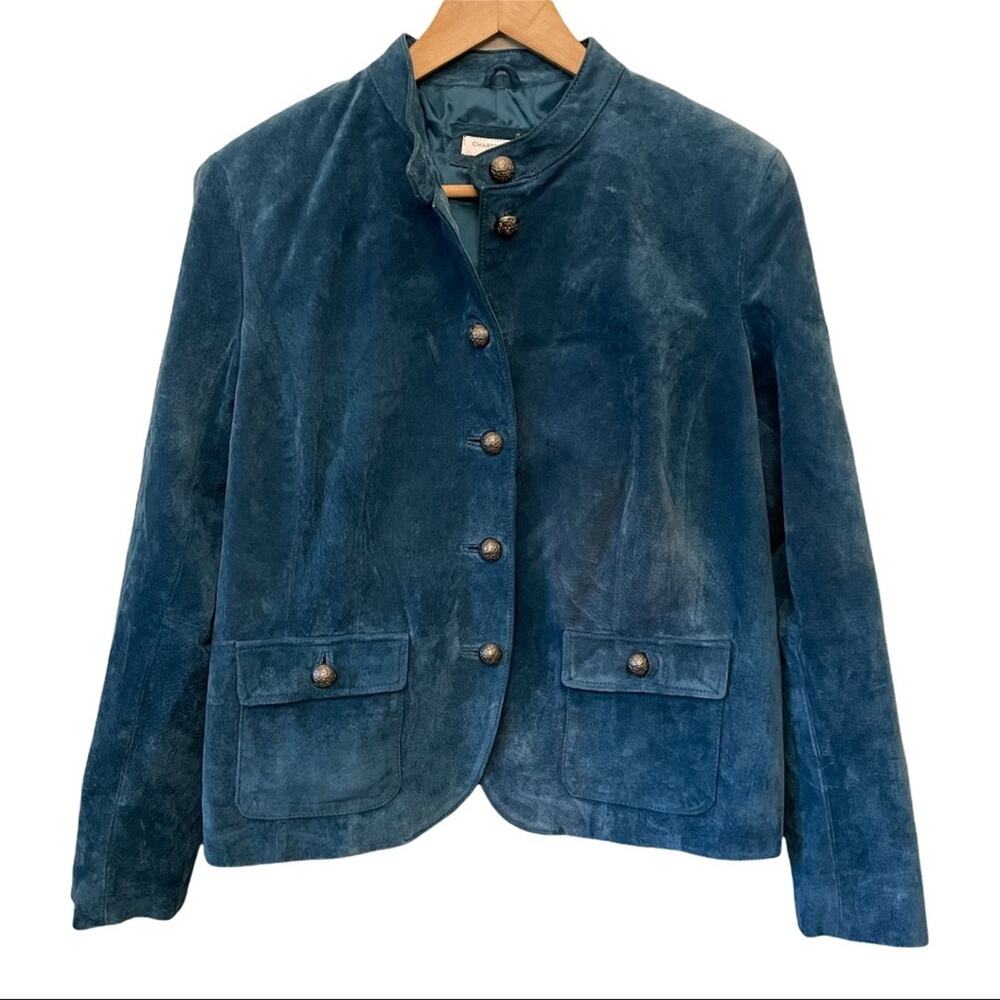 Charter Club Leather Suede Teal Jacket Blazer Large Petite